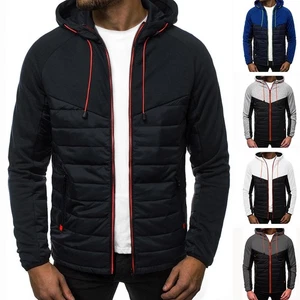 Mens Casual Long Sleeve Hooded Jacket Patchwork Zip Up Hoodie Splicing Cardigan - Picture 1 of 16