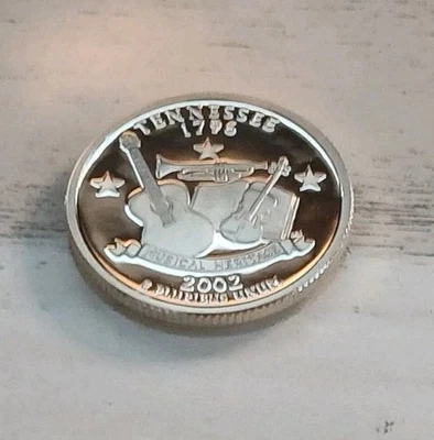 2002-S Deep Cameo PROOF 90% SILVER "Tennessee" STATEHOOD Washington Quarter!  - Image 1 of 4