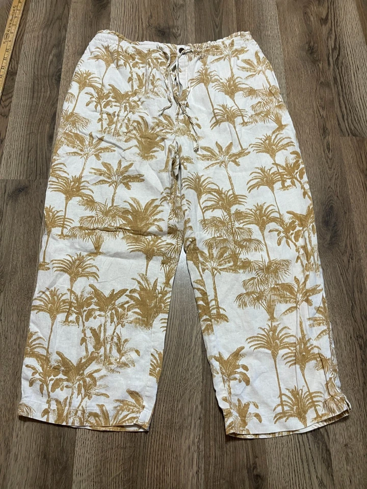 Pantalones Caribbean Joe, para mujer talla mediana, marrón blanco, lino, verano Foto 1 de 4