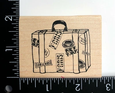 Inkadinkado Suitcase Luggage Paris New York London Travel 8373M Rubber Stamp - Image 1 of 3