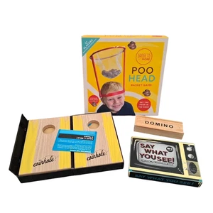Party Games x 4 Bundle of Fun Poo Head Say What You See Dominoes & Coinhole - Picture 1 of 19