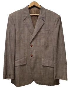 Vintage 90s Thierry Mugler Paris Mens Brown Glen Plaid Reverse Peak Lapel Blazer - Picture 1 of 10