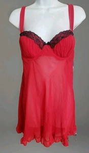 Apt. 9 Red & Black Lace Short Babydoll Gown Padded Cups NWT Sexy Lingerie - Picture 1 of 5