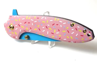 7.75” Pink Sprinkle Donut Handle w/Blue Blade - Assisted Opening-Free Shipping - Image 1 of 4
