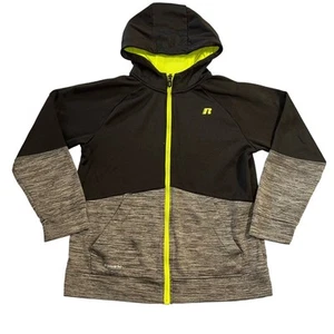 Russell Boys Hoodie Full Zip Hooded Athletic Sweatshirt Black Gray Yellow - Picture 1 of 8