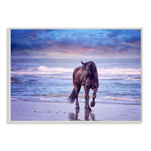 "Wild Horse on Beach Colorful Blue Sunset" by Phburchett Unframed Print Animal W - Picture 1 of 6