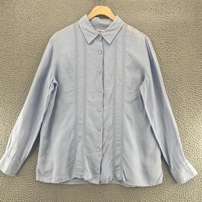 Camisa Brooks Brothers para mujer 10 azul irlandés lino abotonada manga larga cuello Foto 1 de 4