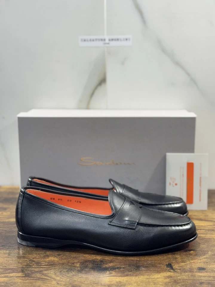 Santoni Mocassino Belgian  Pelle Nero Luxury Santoni Scarpa Uomo 43.5 - Immagine 1 di 4