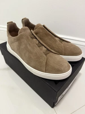 NUEVO con Caja Zegna Zapatillas de Piel de Ciervo Triple Puntada en Gamuza Marrón US 10 $1100 Foto 1 de 4