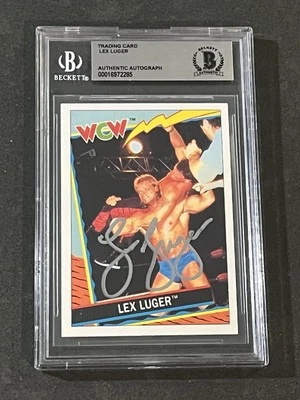 LEX LUGER 1992 TOPPS UK WCW SIGNED AUTOGRAPHED CARD BECKETT BAS AUTHENTIC - Image 1 of 2