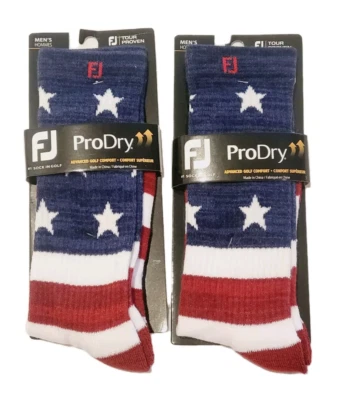 2 pares de calcetines FOOTJOY ProDry para hombre talla 7-12 bandera de EE. UU. azul marino/rojo marino Foto 1 de 4