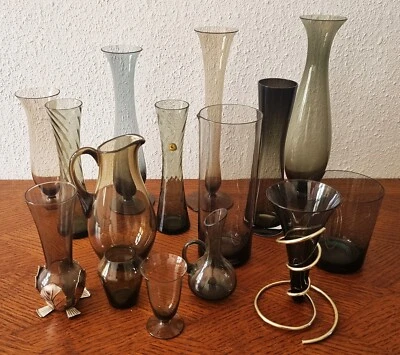 15 tolle WMF - Gral - Taube Glas Vasen -  Turmalin / Rauchglas  - 50/60er Jahre - Bild 1 von 4