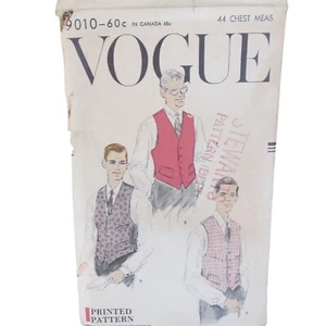 1957 Vogue Men's Vest size 44 Chest Sewing Pattern #9010 - Picture 1 of 2