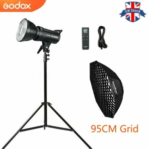 UK Godox 60W SL-60W 5600K LED Video light  Lampe+95CM Grid softbox+2m stand Kit - Picture 1 of 11