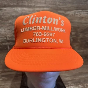 Clinton’s Lumber-Millwork Orange Hat Burlington Wisconsin Mesh SnapBack - Picture 1 of 8
