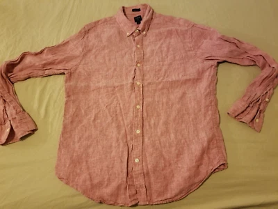 Mens J. Crew Linen Dress Shirt L Large Pink Button - Image 1 of 4