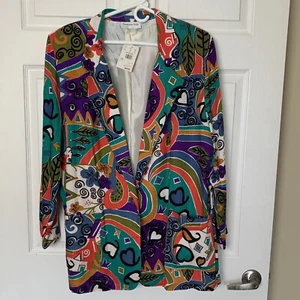 Couture Damen bunte Print Jacke Blazer Größe 2X Herzen Blumen Vintage USA - Bild 1 von 16