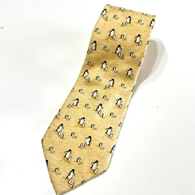 Gravata Beaufort 3” pinguim amarela 100% seda escritório carreira caprichosa - Imagem 1 de 4