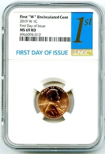 2019 W 1C UNCIRCULATED LINCOLN CENT NGC MS69 RD FIRST DAY OF ISSUE 1ST LABEL - Picture 1 of 2