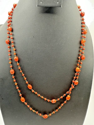 Vintage Art Deco Murano Glass Orange Swirl Beaded Necklace - 48" - Image 1 of 4