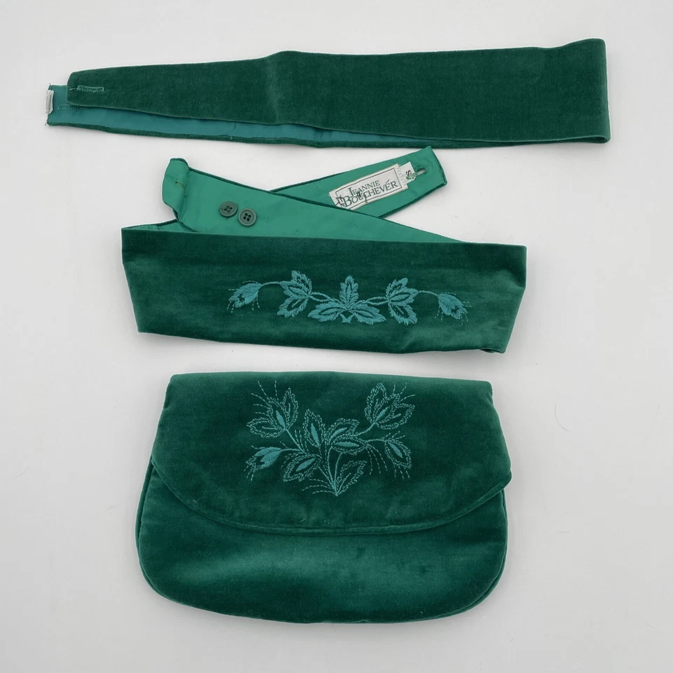 Bolso sin asas Jeanne Bouchever vintage terciopelo verde con extras Foto 1 de 4