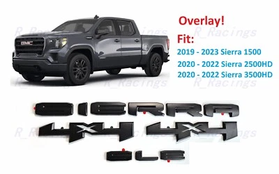Overlay 4PCS Matte black Sierra 4X4 SLE Emblems 2019+ Sierra 1500 2500HD 3500HD - Image 1 of 4