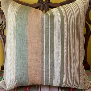 Ralph Lauren New Blue Mesa Stripe Desert Cotton Jute Blanket Stripe Pillow Cover - Picture 1 of 13