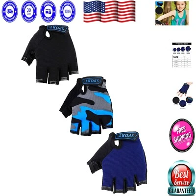 Durable Kids Half Finger Gloves - 3 Pack Non-Slip Gel for Cycling & Outdoor Fun - Image 1 of 4