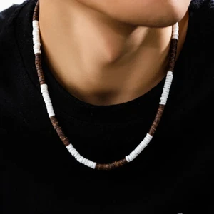 Collar de surfista con cáscara de coco natural para hombre vintage con cuentas de madera marrón gargantilla - Imagen 1 de 68