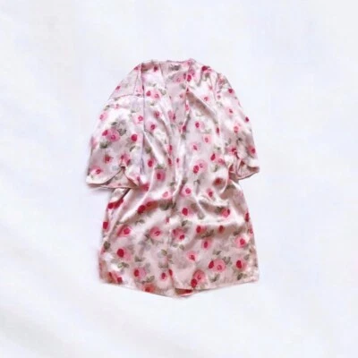 Bata Jaclyn Smith Vintage Rosa Pastel Verde Satinado Floral Rosa Talla Mediana Foto 1 de 4