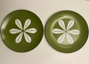 CATHRINEHOLM Rare GREEN Lotus Enamel  Set Of Two (2)  10” Plates - 2 Pieces
