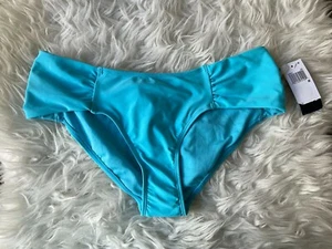 RACHEL Rachel Roy Womens M Bikini Bottom Hipster Blue Ruched-Side Swimwear  - Picture 1 of 6
