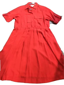 Vintage Leslie Fay RED Dress 1/2 Button PULLOVER Summer Empire HighWaist Size 6 - Picture 1 of 12