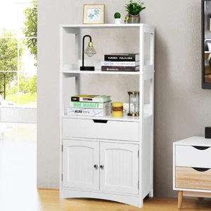 Giantex Storage Cabinet Display Shelf Cupboard Wooden Organizer Bathroom White - Picture 1 of 11