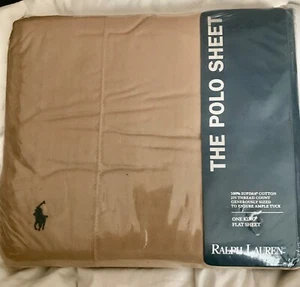 RALPH LAUREN HOME "THE POLO SHEET" KING LENZUOLO PIATTO ~ MARRONE CHIARO - Foto 1 di 3