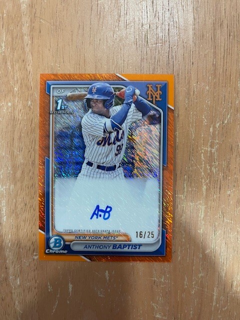 Anthony Baptist 2024 Bowman Chrome 1st Orange Shimmer Auto /25 SSP Mets #CPA-AB