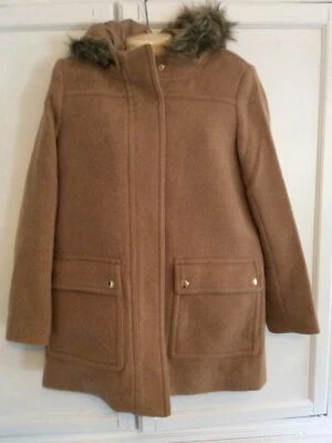 Mujer Nuevo J. Abrigo parka con capucha Crew Factory color tostado vail ribete piel sintética talla 12 Foto 1 de 4