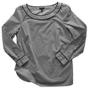 Talbots Petite S Cotton Pullover Side Zip Black White Stripe Long Sleeve Blouse - Picture 1 of 5