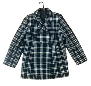 Style & Co. Plaid Wool Coat Dress Black White Winter Peacoat Women's Large - Picture 1 of 13