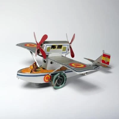 Vtg Paya Spain Tin Litho Working Windup Toy Seaplane Airplane Propeller Plane LE - Image 1 of 4