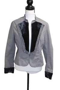 Cynthia Steffe Blazer graue Jacke blau Samtmanschette & Smoking vorne gefüttert M - Bild 1 von 7