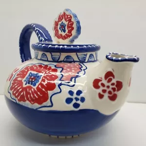 Tetera de amapola Cambria Blue Sky Ceramics en rojo patriótico blanco azul - Imagen 1 de 10