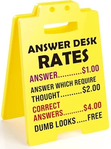 MBL Funny Team Office Gifts - Answer Desk Rates Sign, Gag Yellow - Picture 1 of 8