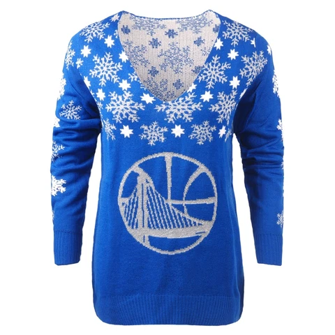 [STA0618-00001] Womens Foco NBA Golden State Warriors Snowflake V-Neck Sweater Cover