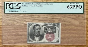 FR. 1266 FIFTH ISSUE 10c FRACTIONAL CURRENCY RED SEAL W/ SHORT, THICK KEY GRADED - Picture 1 of 4