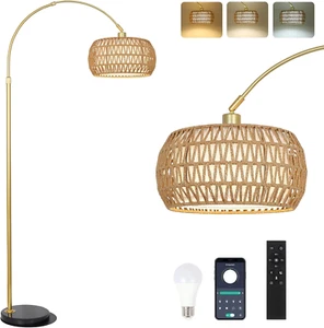 Lampada Da Terra Da Soggiorno Con Arco Oro, Lampada Da Pavimento Moderna Con Par - Foto 1 di 11