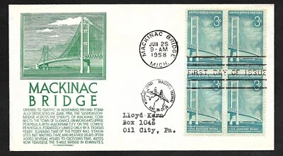 #1109 3c Mackinac Bridge Dedication -Green Anderson FDCB4 - Image 1 of 2