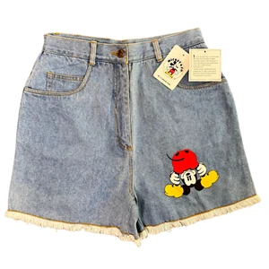 VTG 90’s Disney Mickey Mouse Denim Jean MOM Shorts 11/12 Light Blue Frayed NWT - Picture 1 of 16