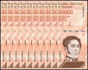 Venezuela 50000 Bolívar Soberano, 2019, P-111, Usado X 10 PCS - Imagen 1 de 3