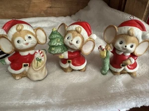 EUC Vintage HOMECO Ceramic Xmas  Santa Mouse Stocking Sack Tree- #5252 Set 3 - Picture 1 of 1
